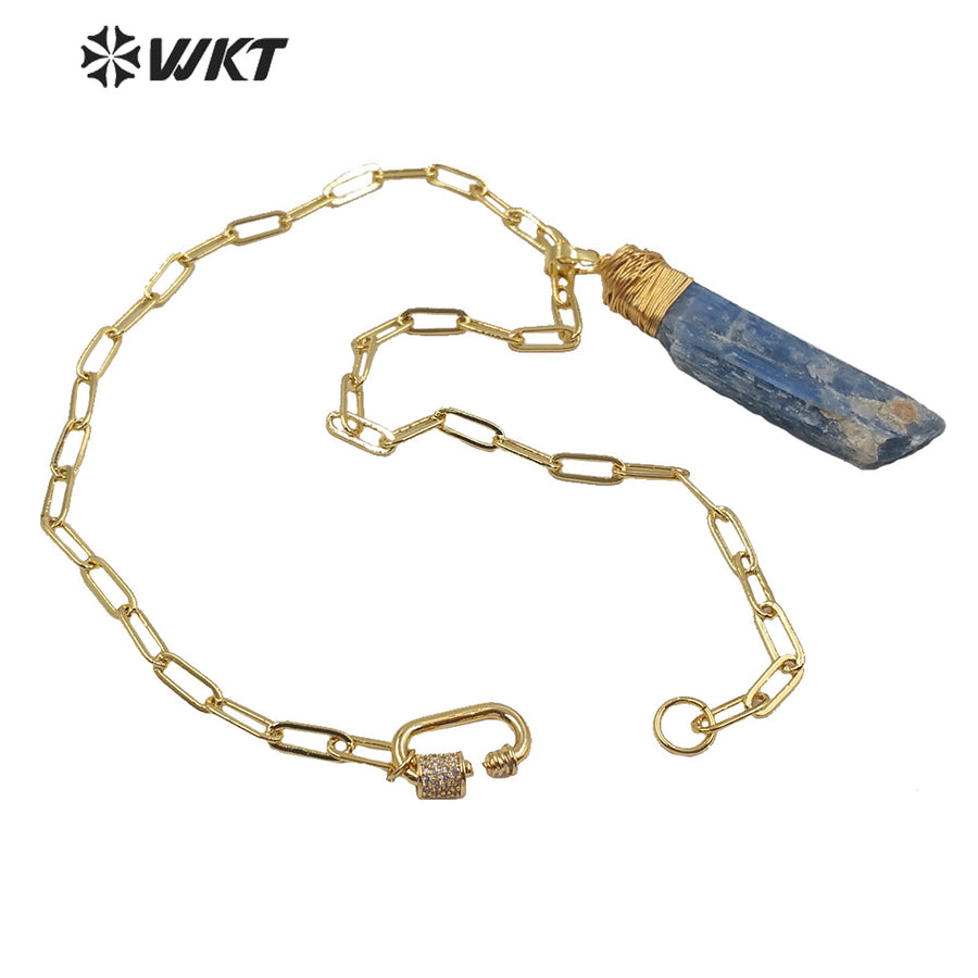 WT-N1221 Natural Blue Kyanite Necklace With Gold Plated Natural Stone Necklace Stylish Women Jewelry Blue Kyanite Necklace