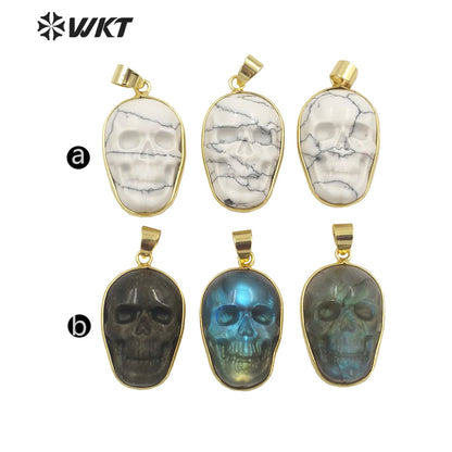 WT-P1749 Amazing Fashion Bright Hand Carved Natural Labradorite Skull Pendant Hot Loose Gemstone for Gift and Party so Nice