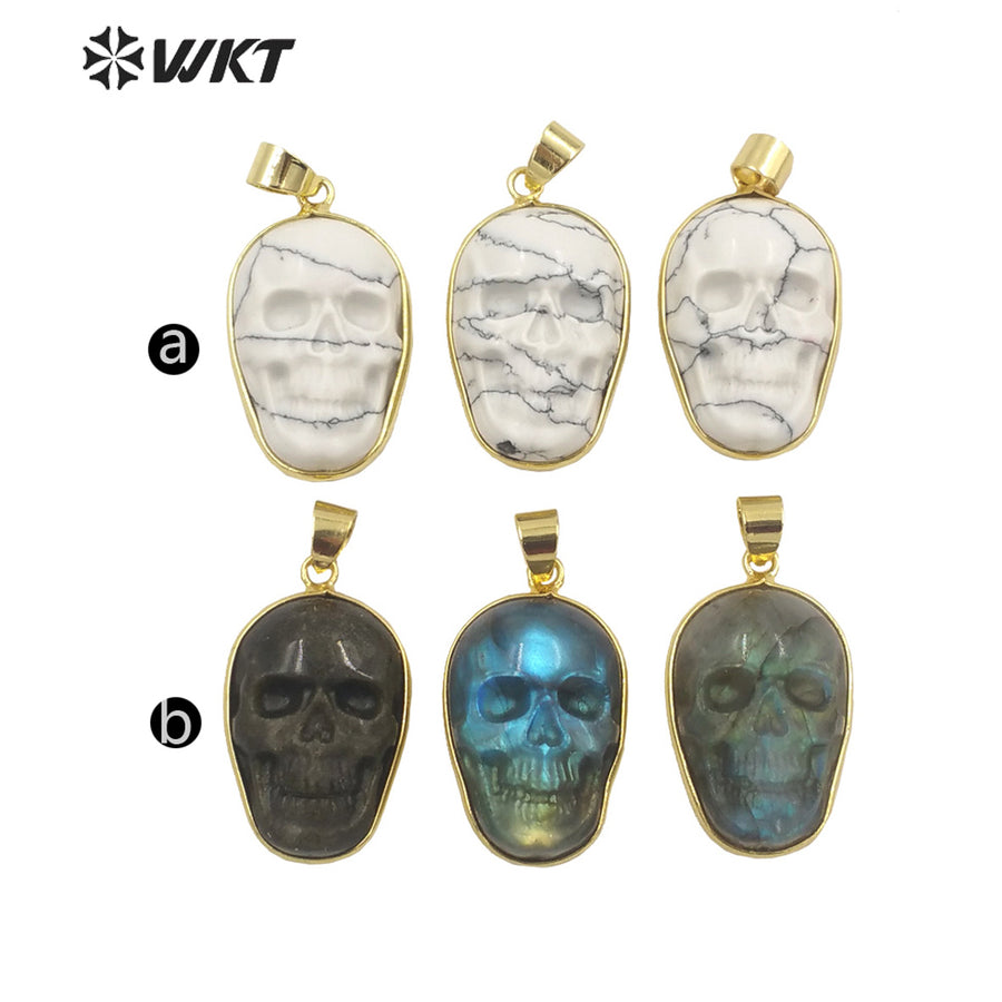 WT-P1749 Amazing Fashion Bright Hand Carved Natural Labradorite Skull Pendant Hot Loose Gemstone for Gift and Party so Nice