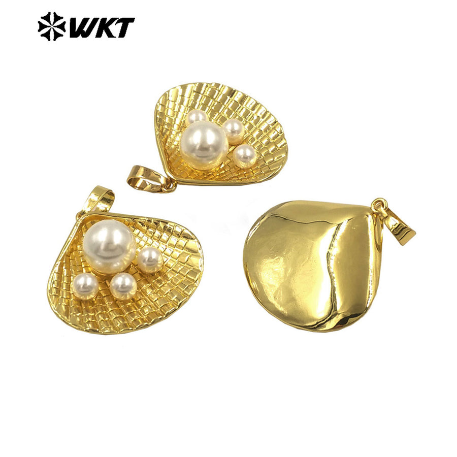 WT-JN309 Amazing Fashion Gold Plated Man Made Scallop Shell Metal Women Necklace 18 Inch Long