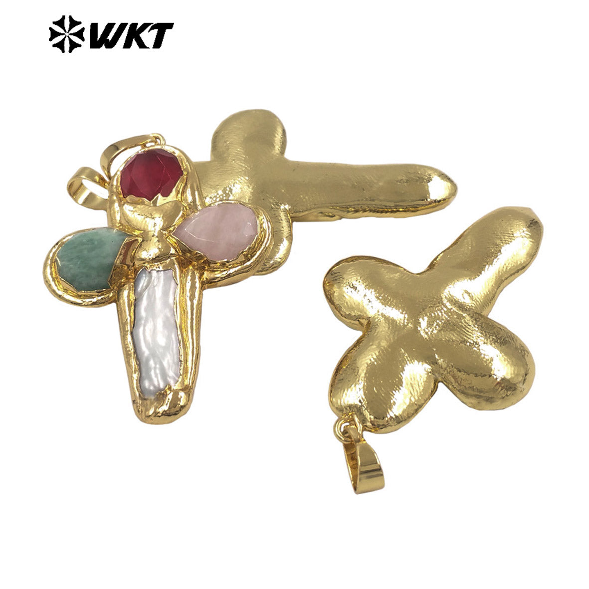 WT-JP382 Classic Cross Shape With Colored Natural Stone Pearl and 18k Gold Plated Pendant for Necklace Accessory