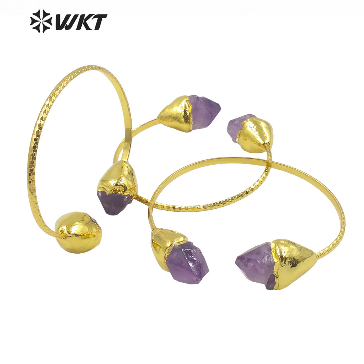 WT-B600 Natural Stone Bangle Amethyst Brass 18k Gold Plated Delicate Bangle Vintage Jewelry Women Gift Ring Stone Bangle