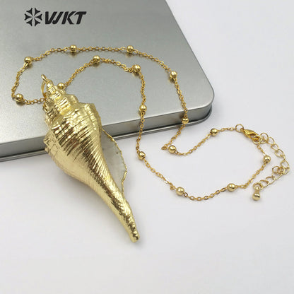 WT-JN071 Natural Sea Shell Pendant for Women Fashion Jewelry Making Boho Style Full Gold Dipped Trumpet Shell Necklace