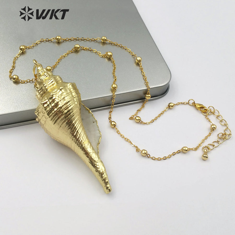 WT-JN071 Natural Sea Shell Pendant for Women Fashion Jewelry Making Boho Style Full Gold Dipped Trumpet Shell Necklace