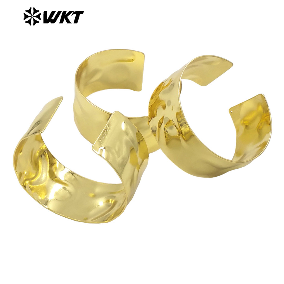 WT-B659 Wholesale Fashion Simple Europe Popular 18K Real Gold Plated Hammer Pattern Metal Bangle in Adjustable