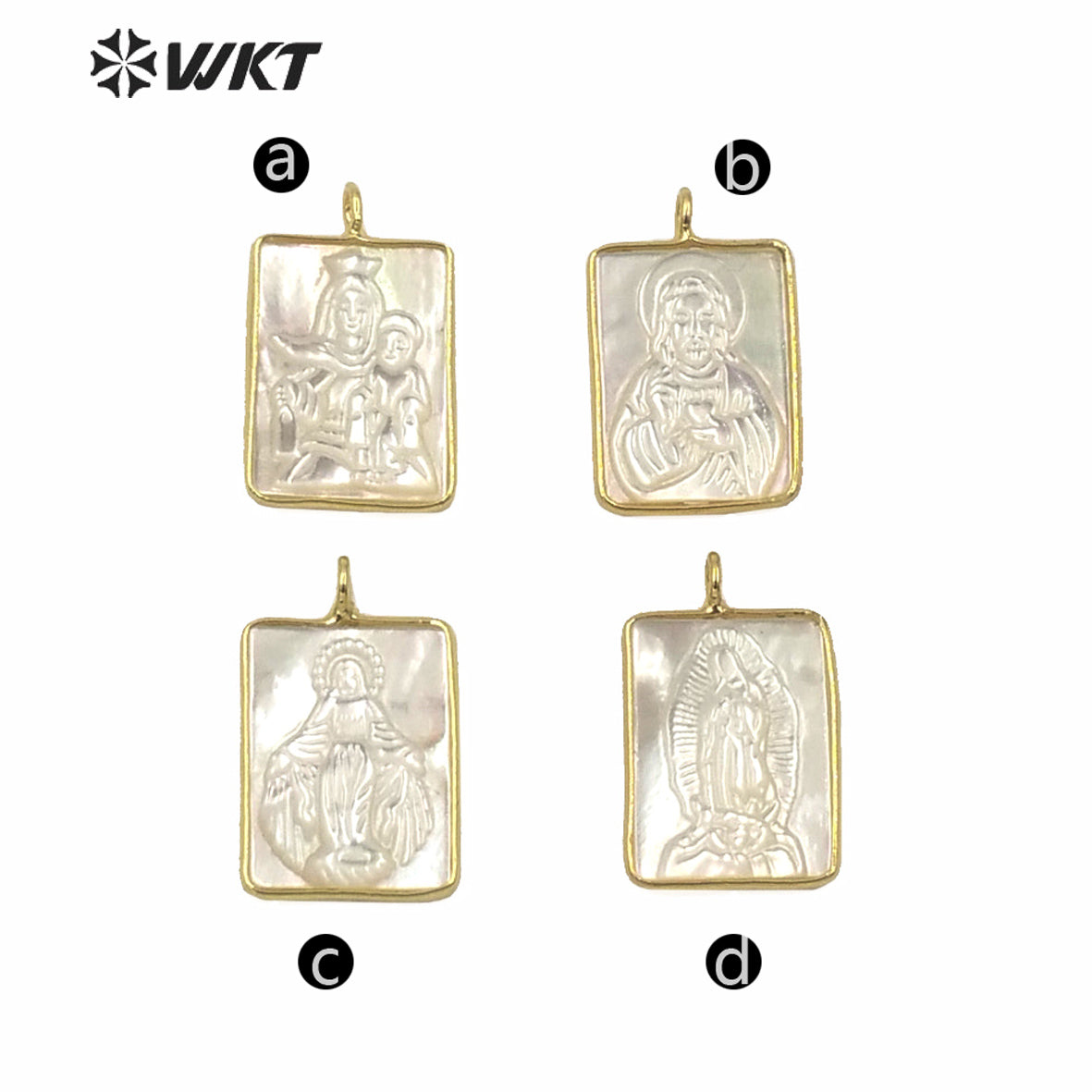 WT-JP234 Amazing Fashion Gold Bezel Single Loop Mother of God Pendant Hot Sales Shinning Mop Shell Virgin Mary Pendant