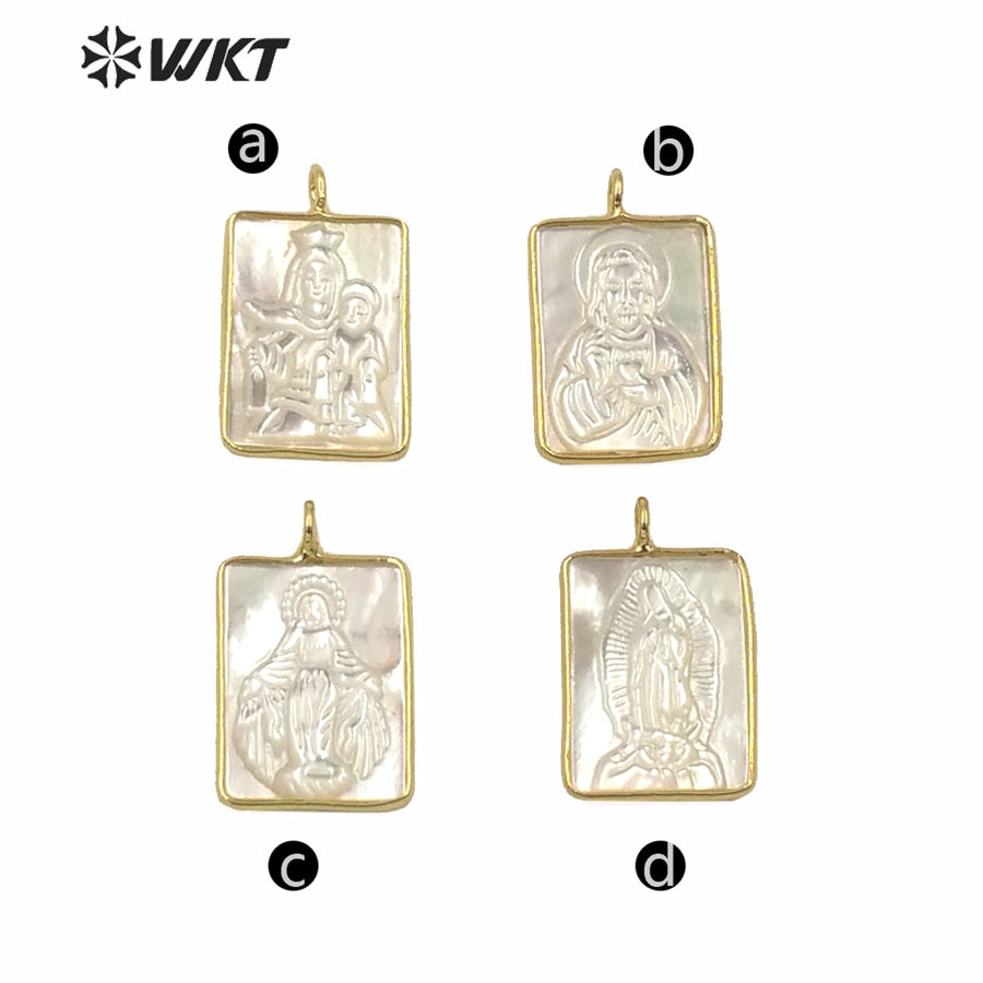 WT-JP234 Amazing Fashion Gold Bezel Single Loop Mother of God Pendant Hot Sales Shinning Mop Shell Virgin Mary Pendant