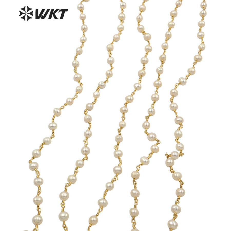 WT-RBC032 WKT Wholesale New Fashion Brass Color 5-6mm Freshwater Pearl Rosary Chain