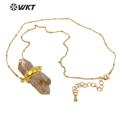 WT-N1290 Wholesale Healing Spirit Yellow Citrine Quartz Stone Necklace 18inch Long Stellite Beads Chain Citrine Pendant Necklace