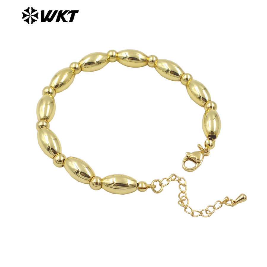 WT-JF349 Wholesale Fashion 18K Real Gold Plated Bullet Shape Hand Strand Made Beads Bracelet With Extend Chain