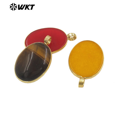WT-P2103 Newest Product Colorful Natural Gemstones Round Smooth Gold Little Pendants As Unisex Handmade Necklace Findings