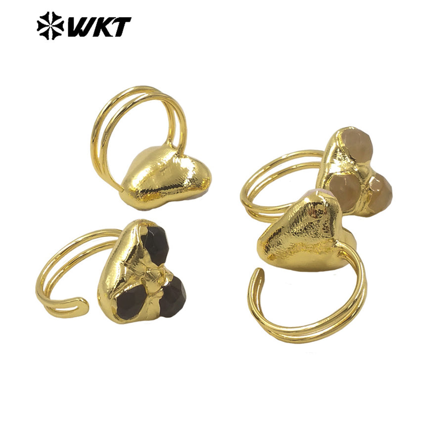 WT-R570 Popular Fashion Women Triple Gemstones Ring Assemble Triangle Shape Gold Plated Adjustable Size Lovely Jewelry Gift