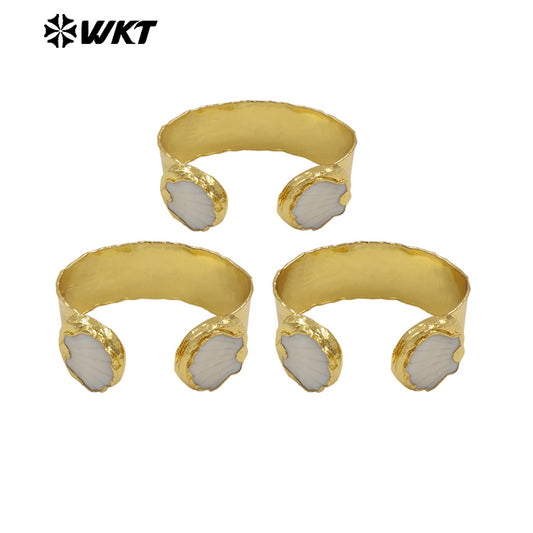 MPB130 Wholesale Amazing Hand Carved 18K Gold Plated Natural White Shell Adjustable Size Bangles For Women Fashion Jewelry Gift