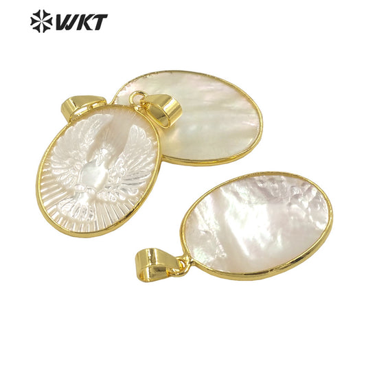 WT-JP301 Vintage Round Pearl Pendant Engraving Eagle Design Fashion Pendant Women Jewelry Accessories Pearl Pendant