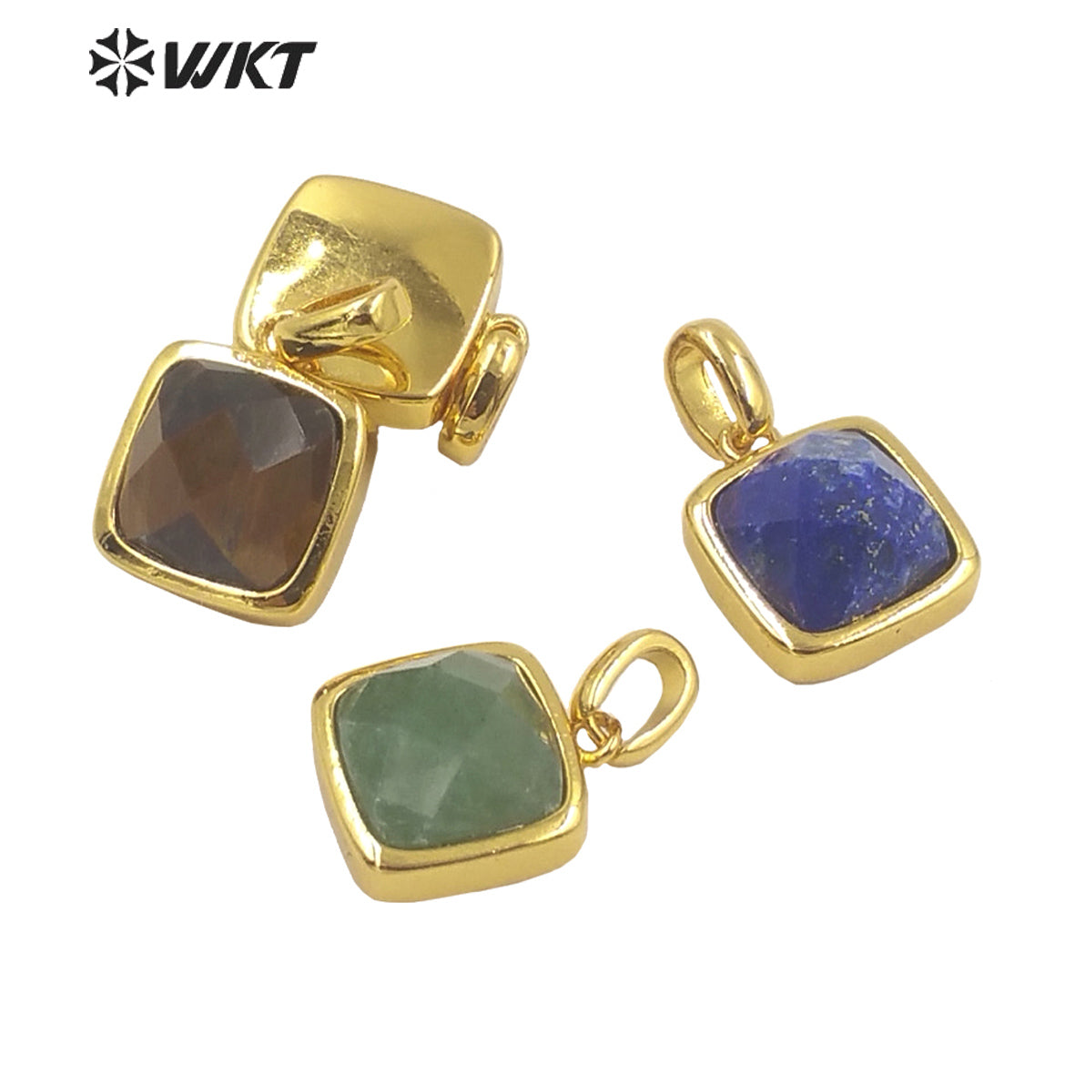 WT-P1837 Wholesale Fashion Gold Bezel Tiny square Stone Pendants Hot Faceted Gemstone Made Lovely Delicate Women Necklace Charms