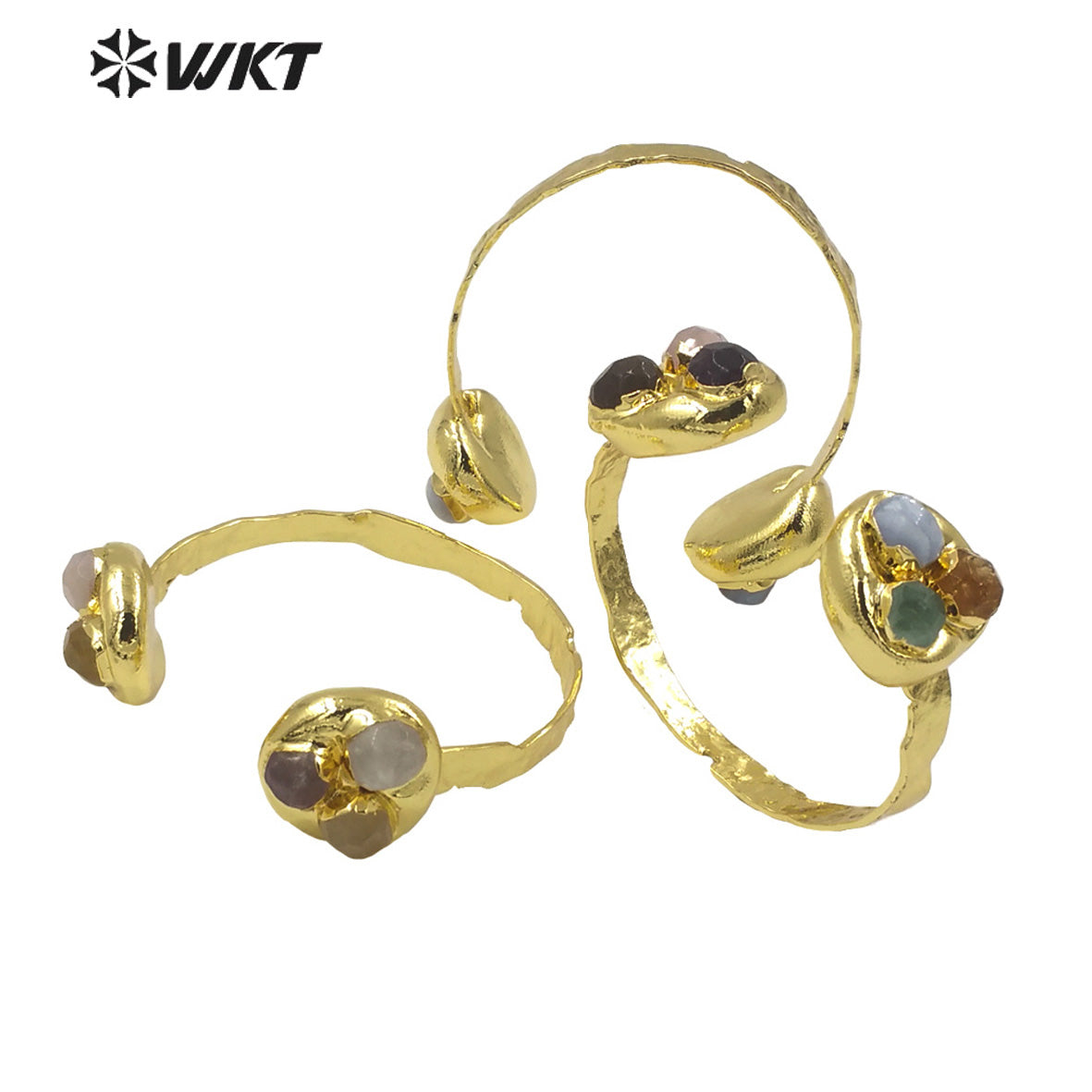 WT-B652 Gorgeous New Designer Style Double Side Stone in Adjustable With 18K Real Gold Plated Multi Gemstone Women Bangle