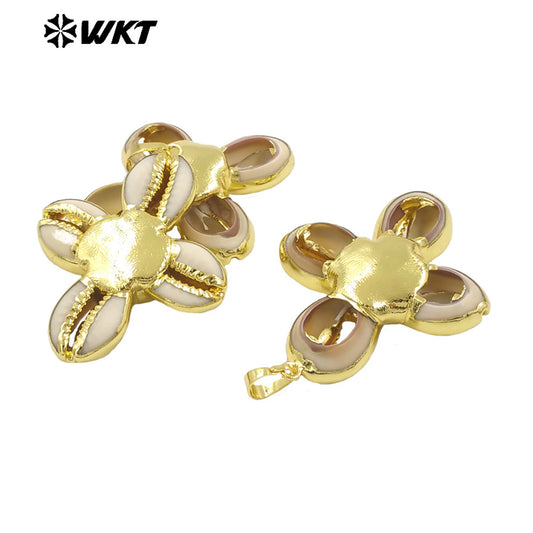 WT-JP387 Wholesale Customization 18K Gold Plated Shell Petal Hollow Shape Pendant Can Be Made Necklace Women Jewelry As Gift