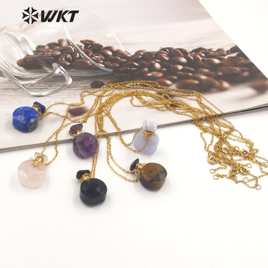 WT-N1456 New Design Double Faceted Natural Lapis Aquamarine Stone Perfume Bottle Necklace for Friend Gift Jewelry