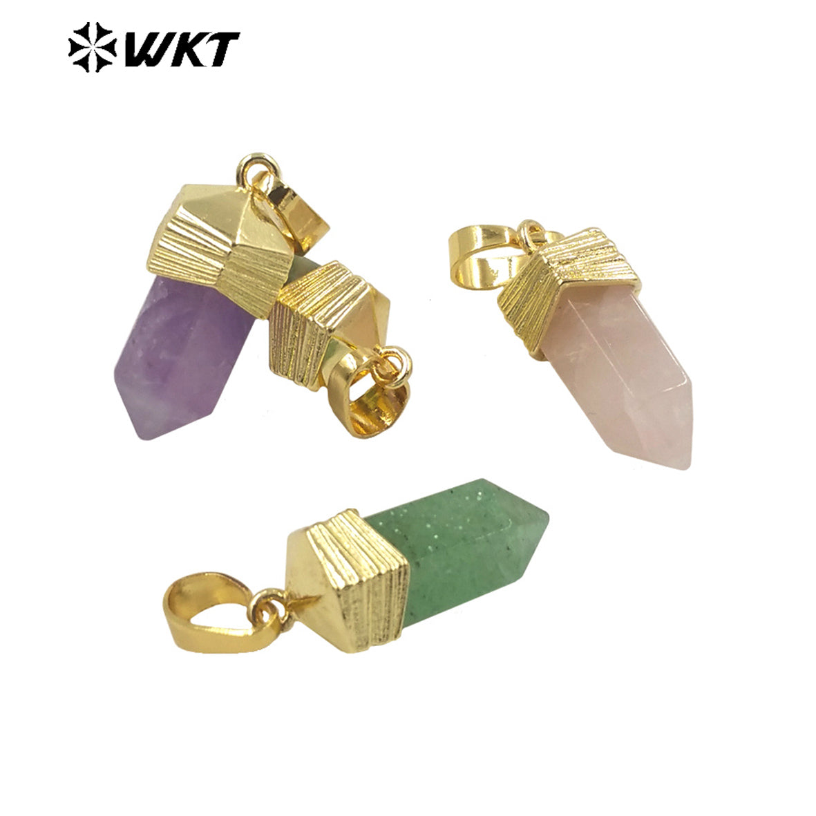 WT-P1915 New Precious Stone Design Pendant 18k Real Gold Plated Claw Setting Oval Amazonite Amethyst Stone Pendants for Birthday