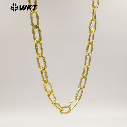 WT-BC273 Newest Design Yellow Brass Gold Electroplated Rectangle Carved Patterns Metal Thick Chains For Jewelry DIY Making