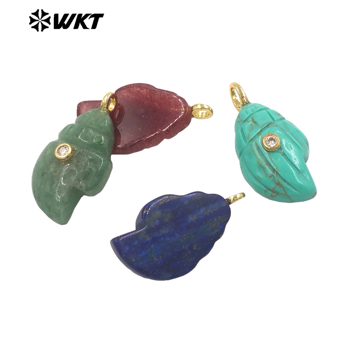 WT-P2122 Popular Lovely Style Natural Gemstones And Zircon Conch Shape Pendants For Handmade Earrings DIY Accessories