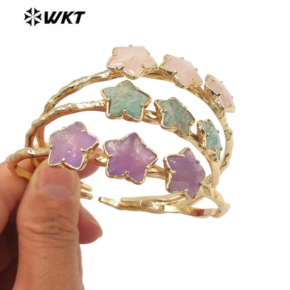 WT-B636 WKT Lovely Trendy Gift for Women Star C Shaped Lucky Bracelets C Shaped Natural Colorful Gemstone Opening Bracelets