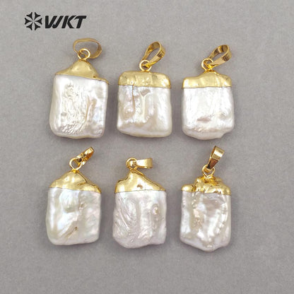WT-JP071 Unique Design 18K Gold Capped for Women Jewelry Making White Square Shape Pendant Natural Baroque Pearl Pendant
