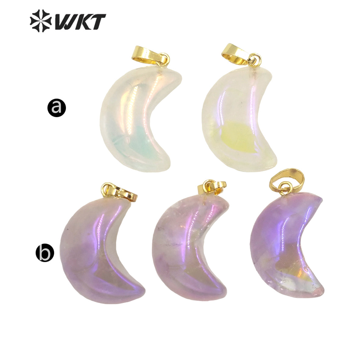 WT-P1708 Wholesale Fashion Elegant Natural Aura Gemstone Half Moon Jewelry Pendant Small Crystal Angel Moon Stone Pendant