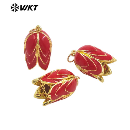 JFE150 Popular Sales Yellow Brass With Drop Oil Lovely Flower Shape Pendant For Jewelry Making Tiny Accessories Gold Plated