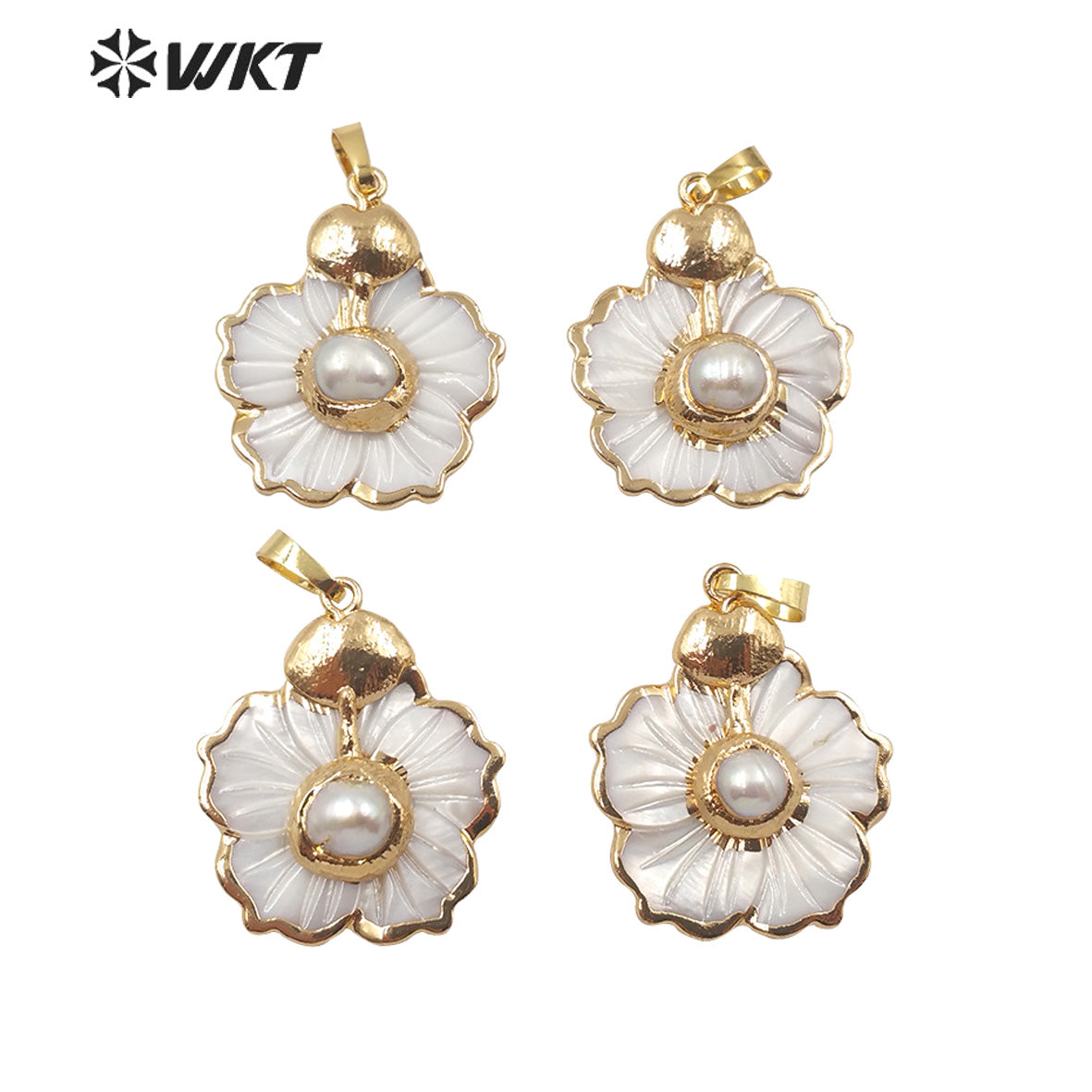WT-JP174 Stylish Hot Sales Natural Shell Pendant Flower Shape Shell Pendant With Pearl Women Charm New Jewelry Pendant
