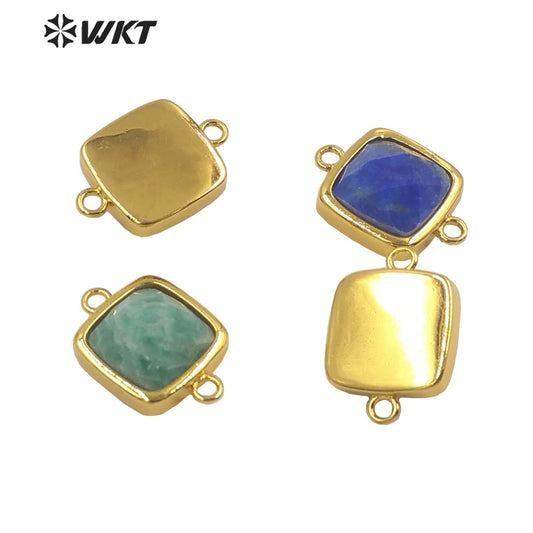 WT-C305 Wholesale Fashion Gold Bezel Double Loops Small square Stone Connectors for Jewelry DIY Design Findings