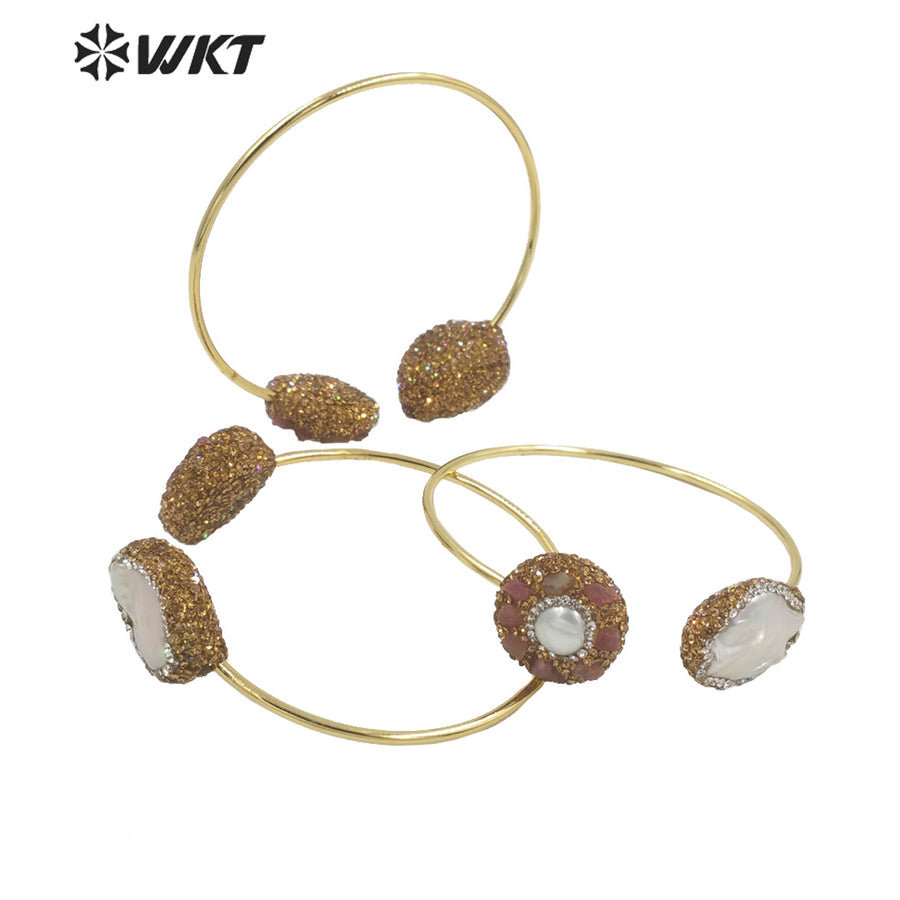 WT-MPB087 Europe Hot Popular Gorgeous Women Double Freshwater Pearl Bangle in Opening Size Elegant Anniversary Gift Bangle