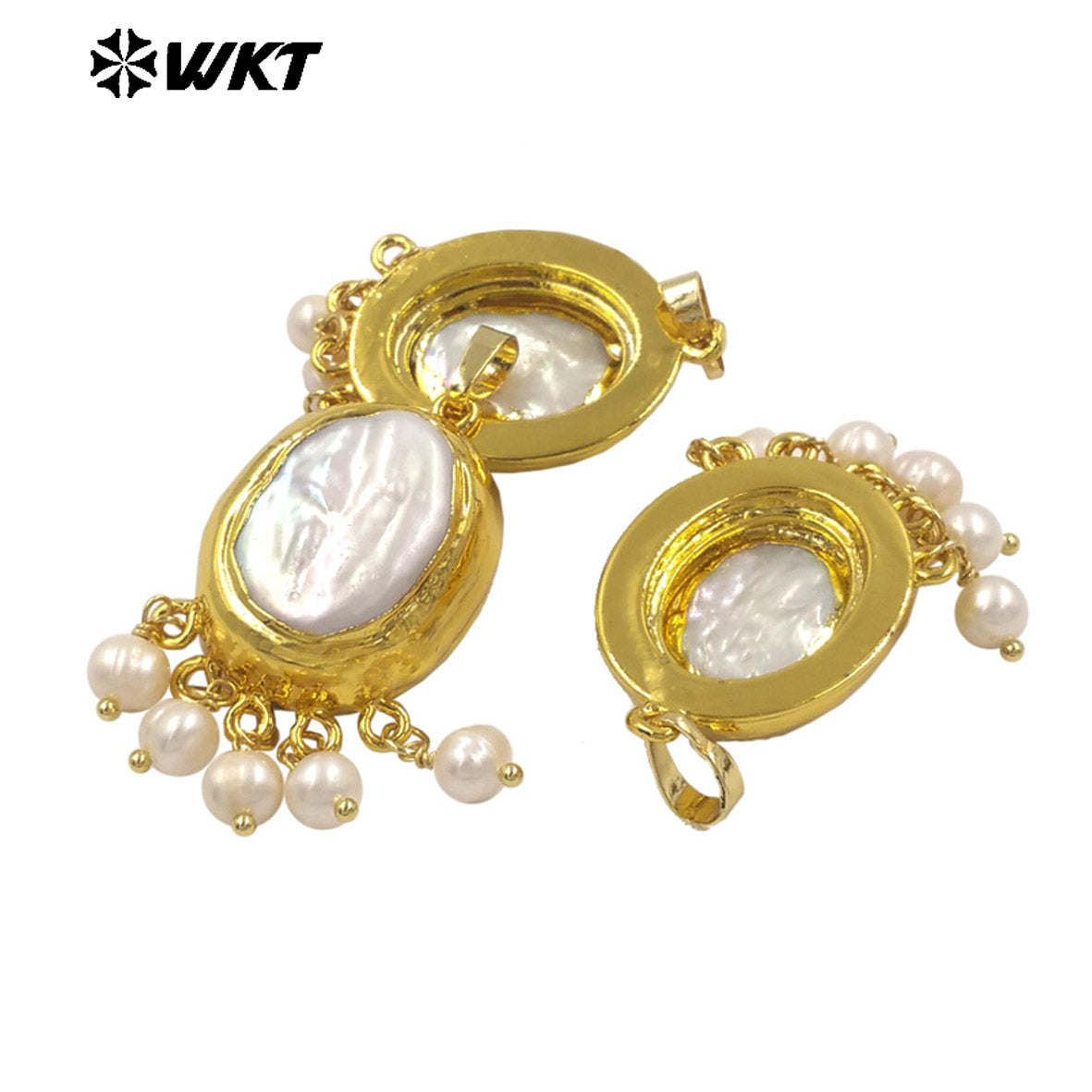 WT-JP435 Amazing Luxury Natural Freshwater Pearl With Dangling Tiny Beads Gold Plated Pendant For Women Elegant Jewelry Design