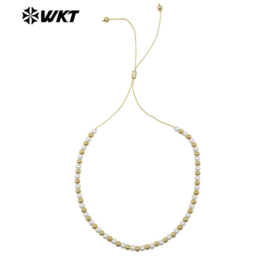 WT-JFN20 Wholesale Fashion Gold Plated Hand Strand Elegant Adjustable Chain Connect Pearl Beads Necklace