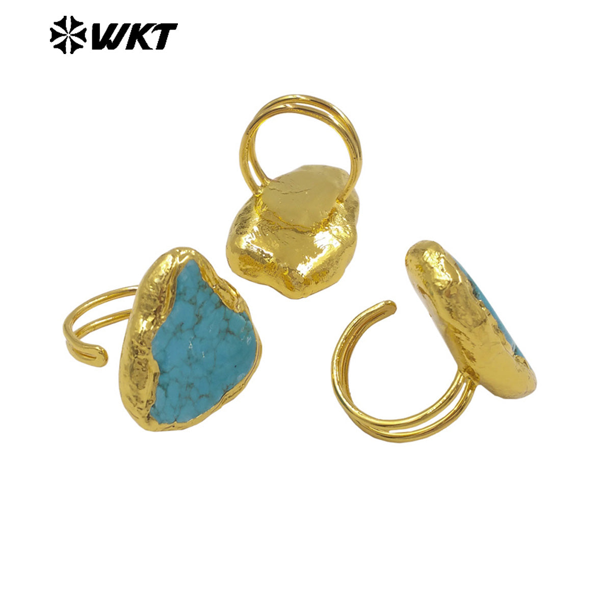 WT-R578 Factory Wholesale 18K Gold Plated Natural Green Turquoise Stone Geometric Shape Adjustable Ring As Friend Gift