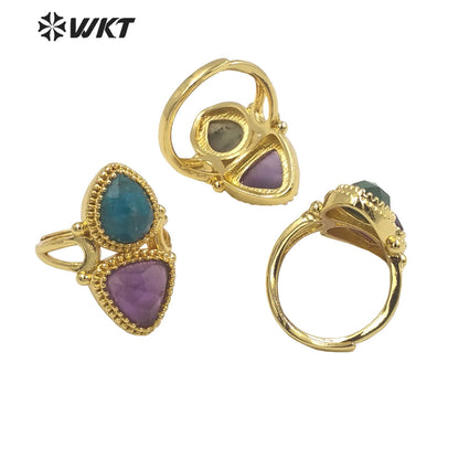 WT-R476 New Design Colorful Natural Gemstone Ring With Women Fashion Gold Plated Peacock Stone Ring Boho Charming Ring