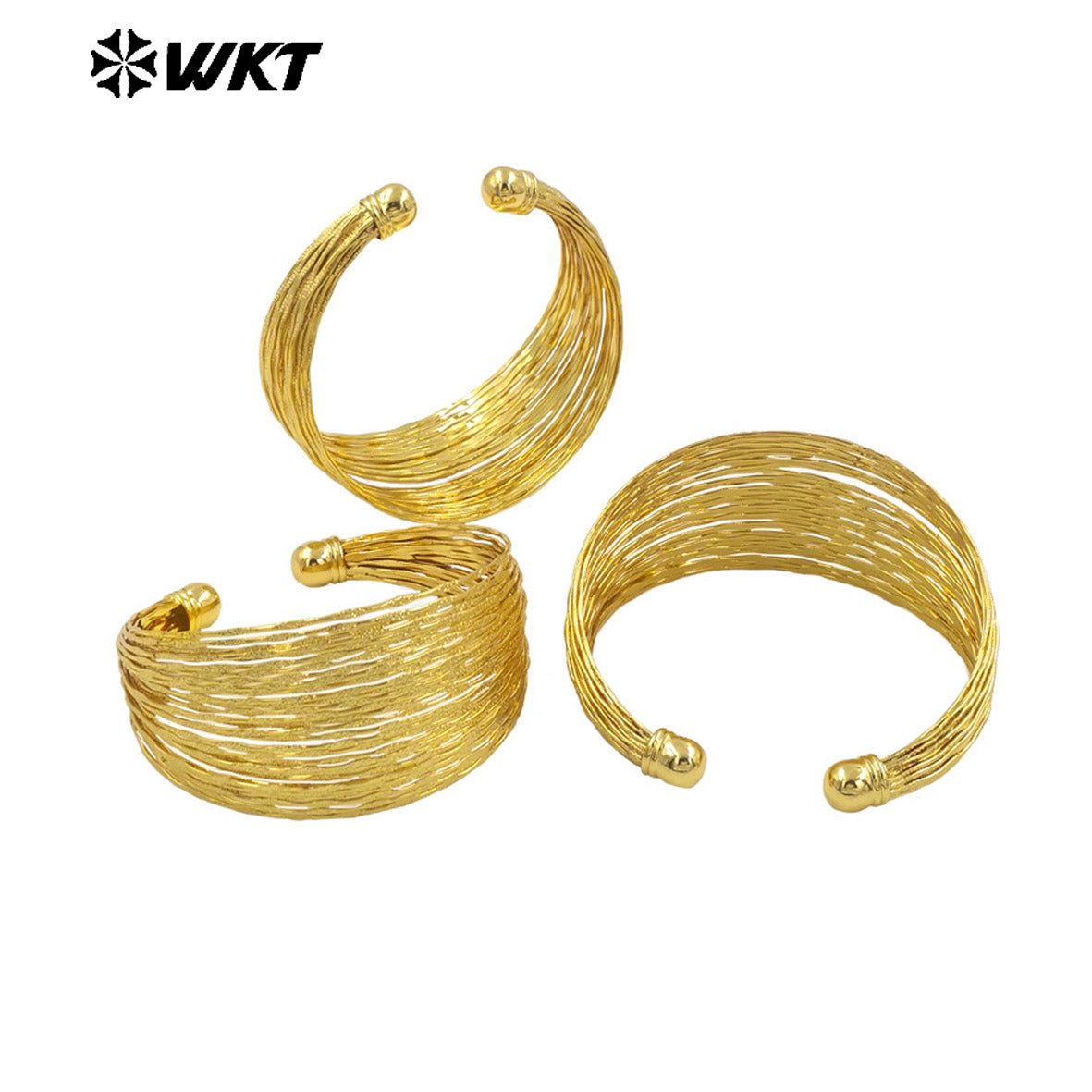 WT-B677 Wholesale Popular Simple 18K Gold Plated Natural Brass Fine Lines Wide Adjustable Bracelet for Urban Women Daily Match