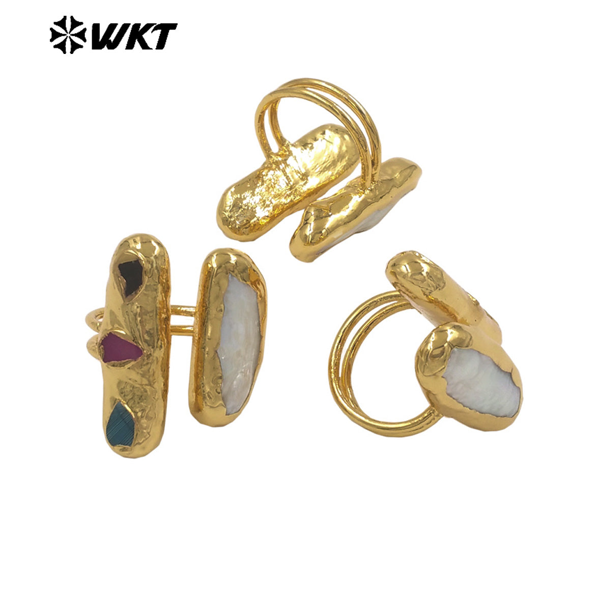 WT-MPR153 Hot Sale Gold Plated Natural Little Agate Stone And Freshwater Pearl Adjustable Rings As Lady Fashion Accessories
