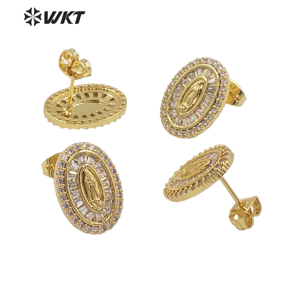 WT-ME098 Wholesale Newest Romantic Fashion Light Luxury Natural Cubic Zircon Round Shaped Micro Paved Earrings Studs