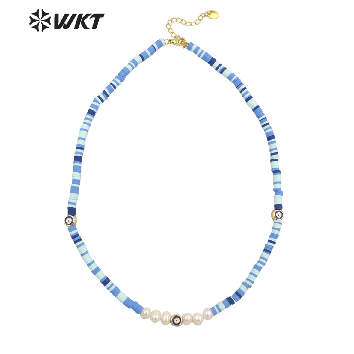 WT-JN200 Amazing Women 4mm Beads Blue Turkey Eye Necklace Bohemian Pearl Eye Chocker Resin Beads Necklace in 16 INCH