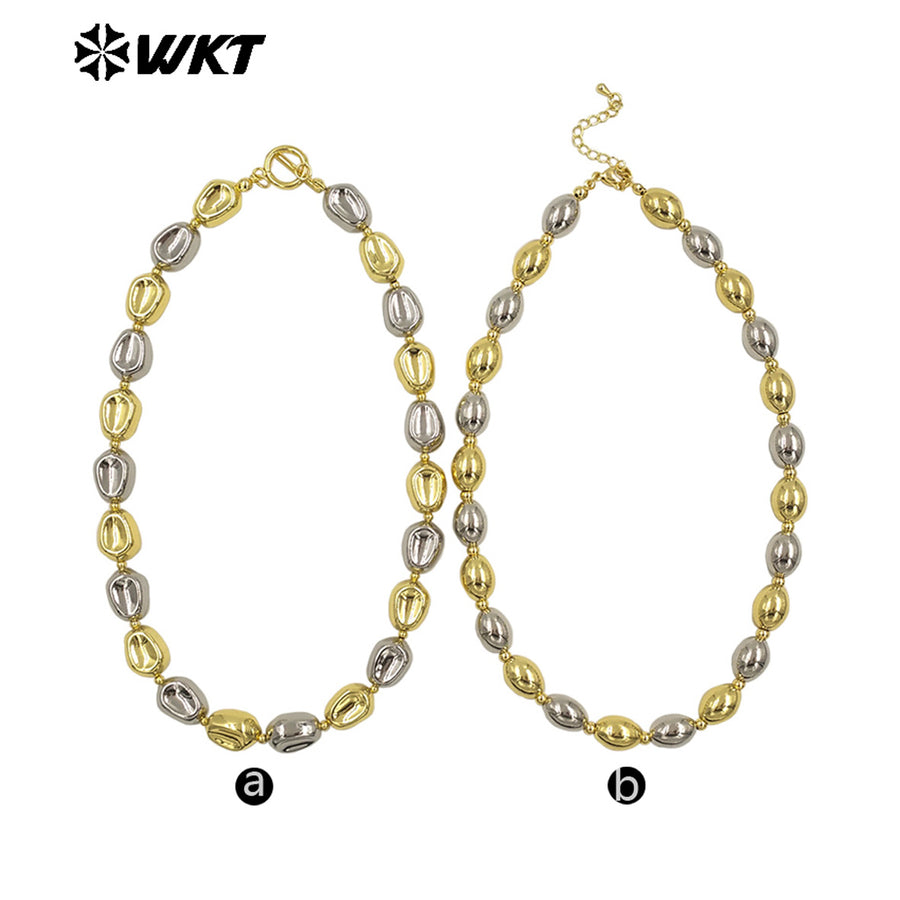 WT-JFN29 High Quality 18K Gold Plated and Silver Round Irregular Natural Brass Beads Exquisite Necklace for Women As Party Dress