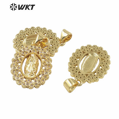 WT-MP284 Newest Vintage Style Colorful Female Deity Shaped Round Shaped Cubic Zircon Madonna Design Pendant