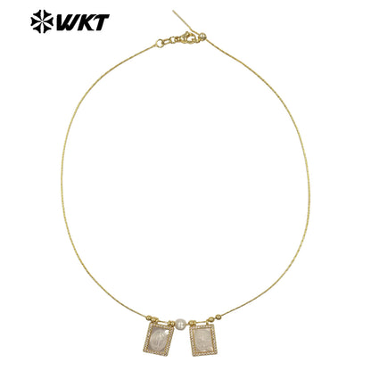 WT-JN137 Super Hot White Mother of Pearl Carved Saint Mary Heart Charm Necklace Gold Double White Shell Mary Christian Necklace