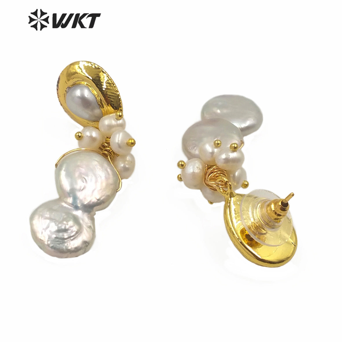 WT-MPE018 New Design Natural Freshwater Pearl Earring Real Gold Plated Elegant Jewelry Pearl Earring