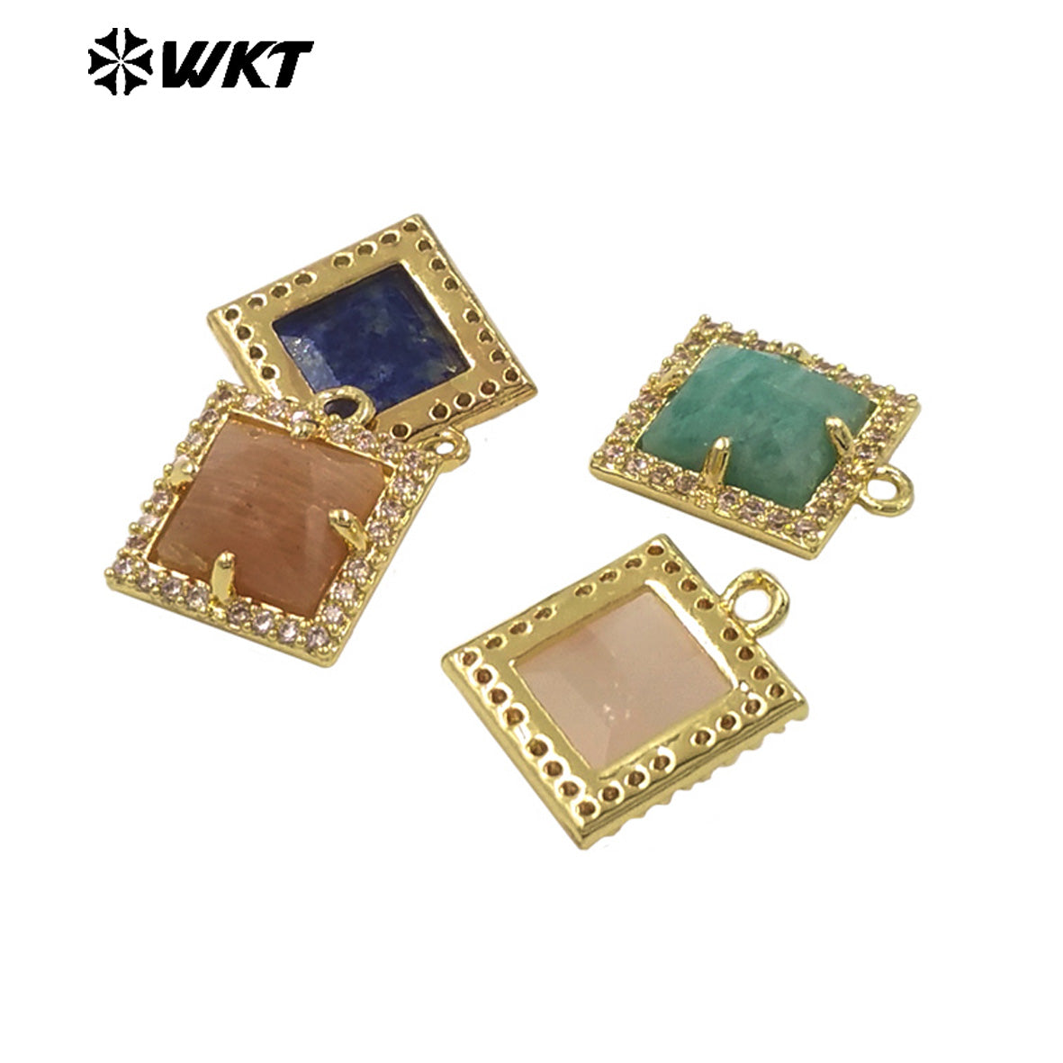 WT-P1994 Wholesale Jewelry Colorful Square Shape Gemstone Tiny Pendant With Zircon Paved Earring Fine Accessory Making