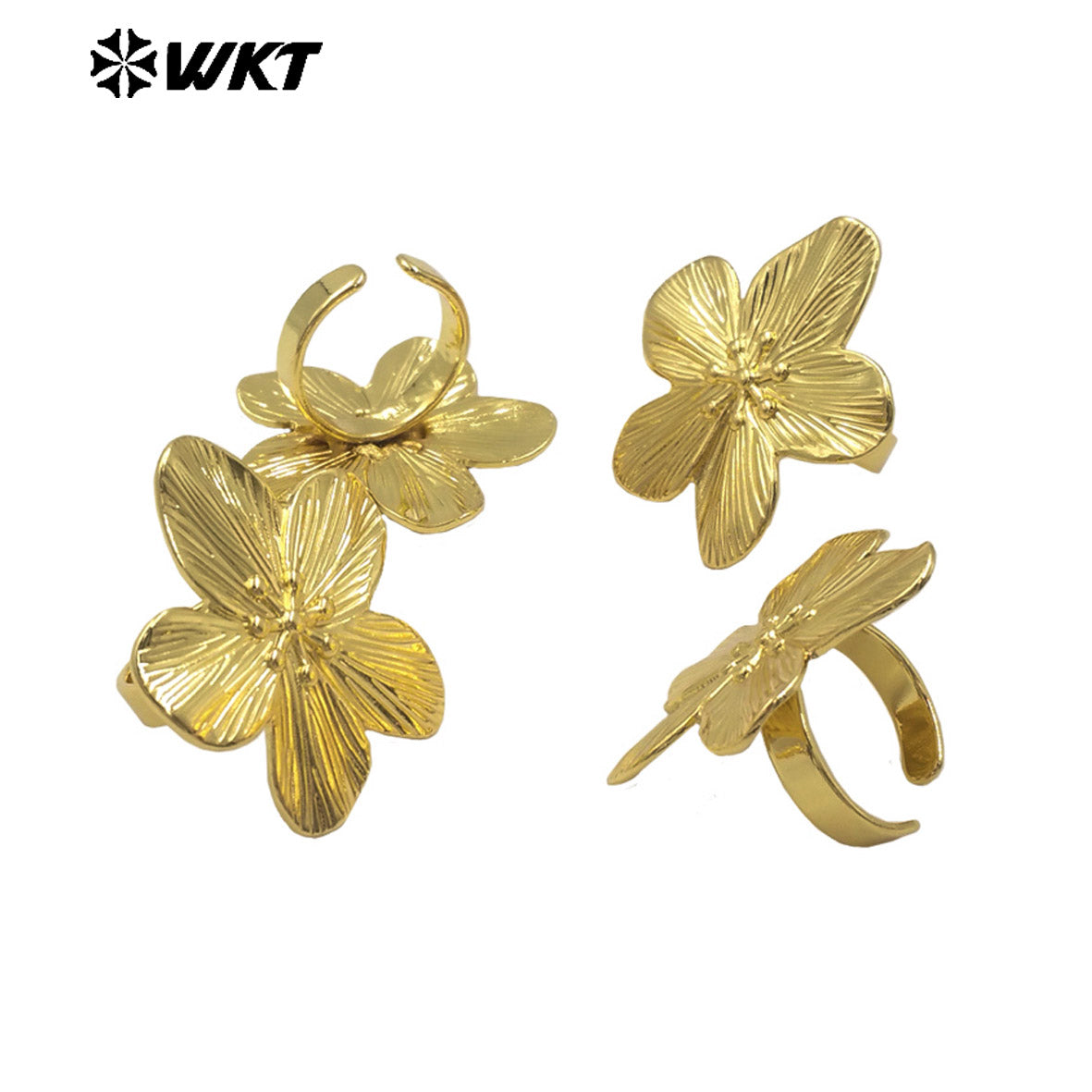 WT-R545 New Arrrival Popular Equisite Design Flower Shape 18k Gold Plated Lady Adjustable Ring for Birthday Party Gift