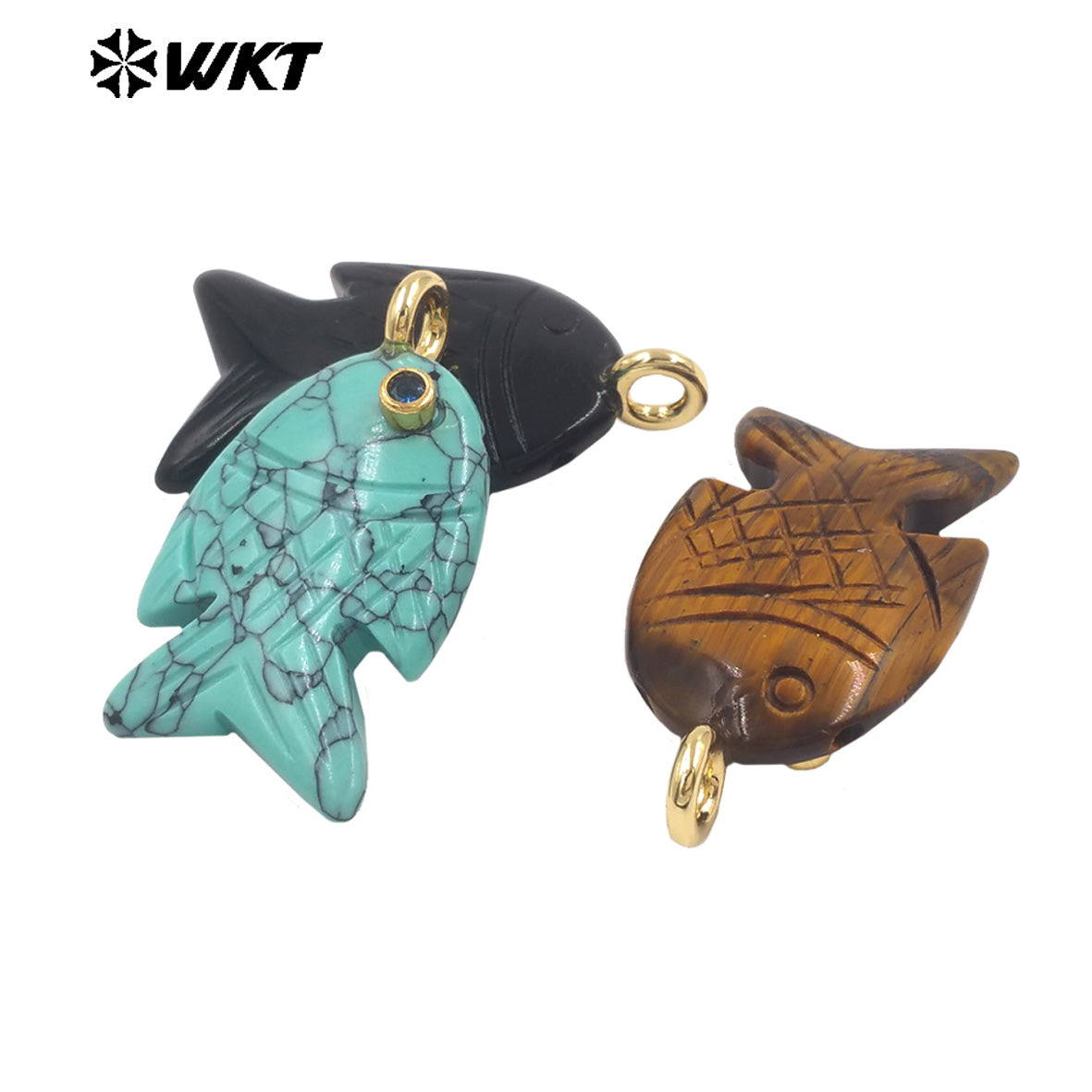 WT-P2137 Hot Sale Multi Natural Gemstones Setting In Zircon Gold Fish Shape Pendants As Women Fashion Necklace Accessories