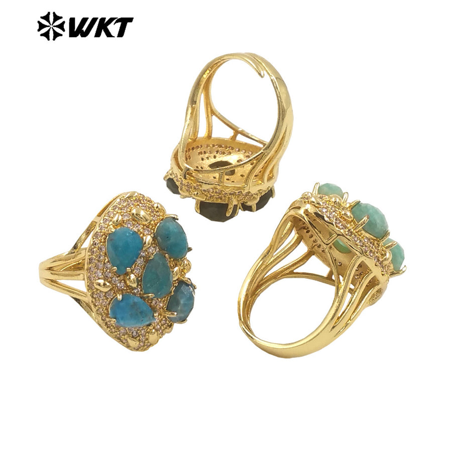 WT-R543 Wholesale Fashion Gold Plated Micropave Zircon Setting With Natural Faceted Gemstone Birthday Stone Ring for Women