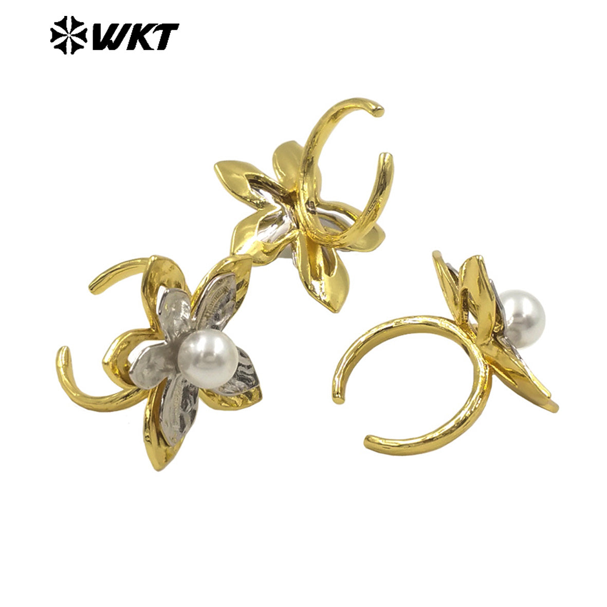 WT-MPR128 Popular Fashion Gold Plated Resist Tarnishable Flower Shape Artificial Pearl Ring for Women