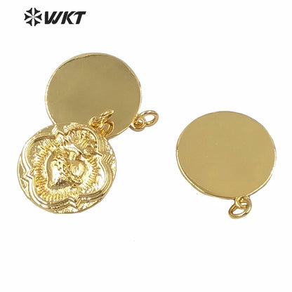 WT-MP182 Full Gold Electroplated Round Flower Shape Coin Pendant Unique Design Religious Heart Medals Pendant